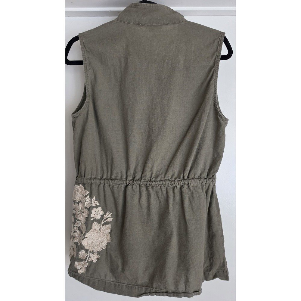 Andree by Unit Womens Vest L Olive Sleeveless Jacket White Floral Embroidery - Picture 2 of 8